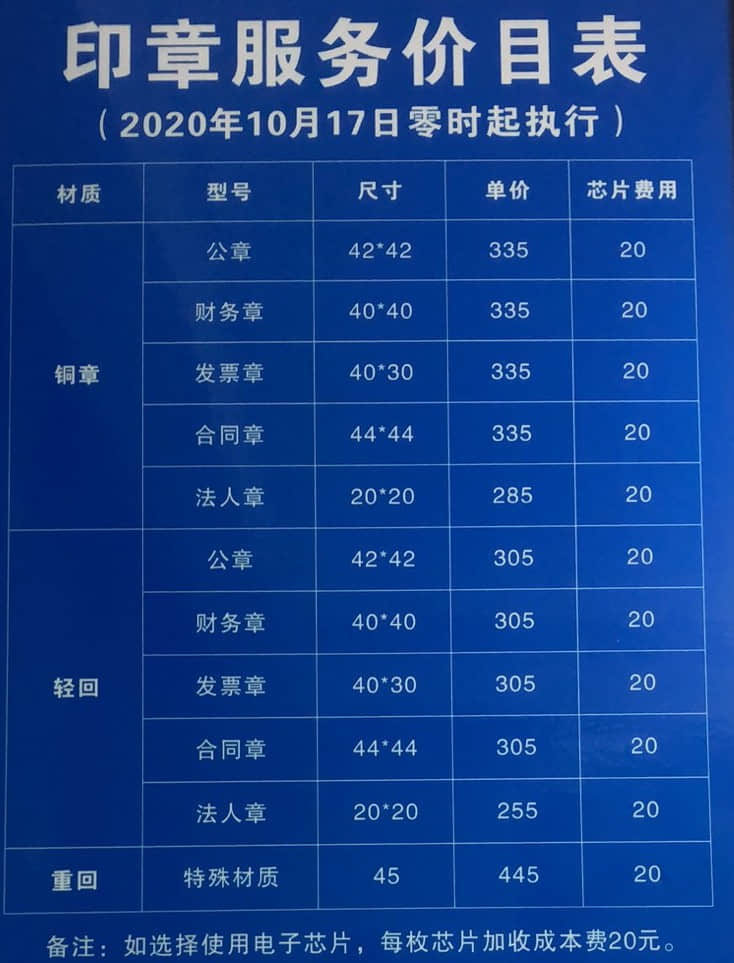 拉薩刻公章需要什么資料，多少錢一個，要多久？刻制全套印章又要多少錢？